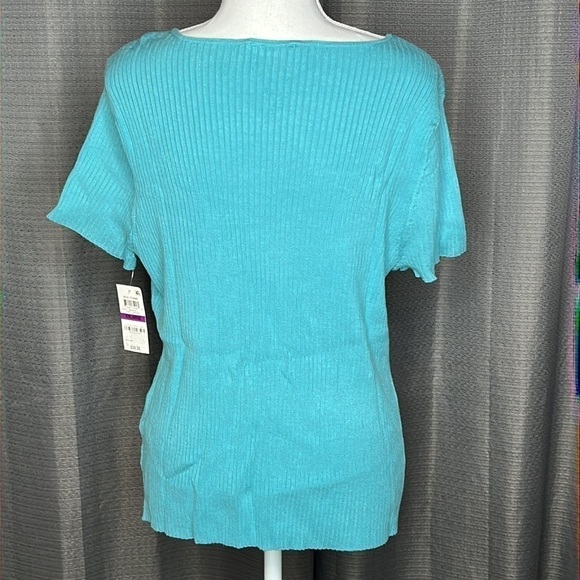 BAR III XXL TURQUOISE RIBBED SHIRT SLEEVED BLOUSE - Picture 5 of 6